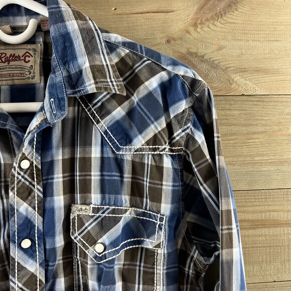 Rafter C Mens Shirt Long Sleeve Pearl Snap Plaid Western Cowboy Rodeo Medium - Picture 3 of 10